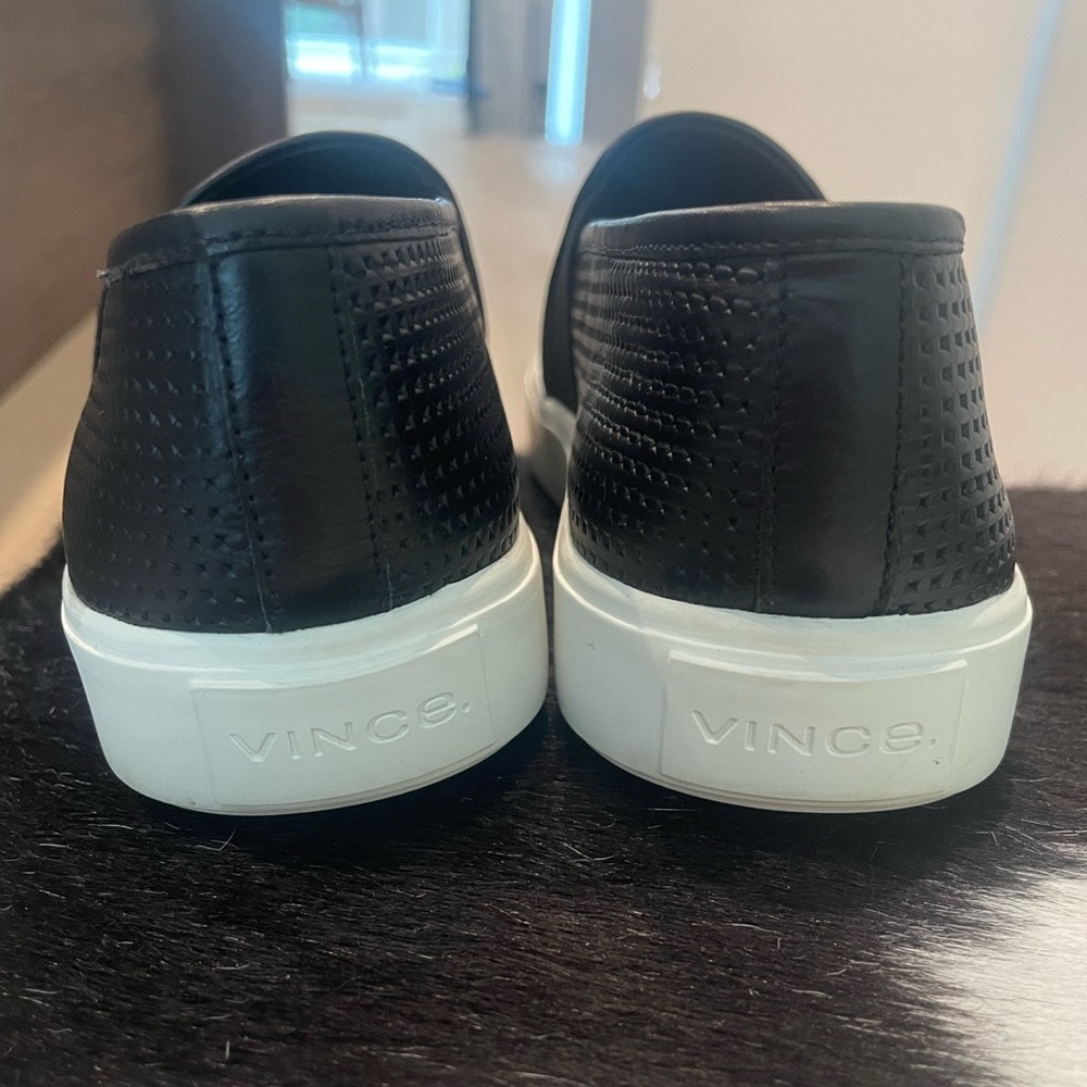 Vince Blair Perforated Leather Slip On Sneakers 6.5 size Black Skater comfy EUC - Picture 3 of 5